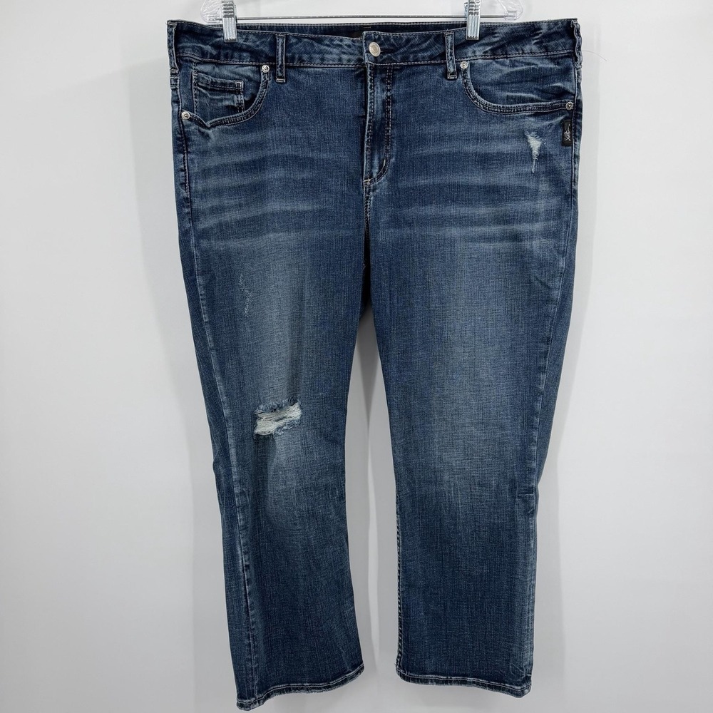 Silver Jeans Co. Jeans Womens 22 Blue Capri Relaxed Stretch Distressed